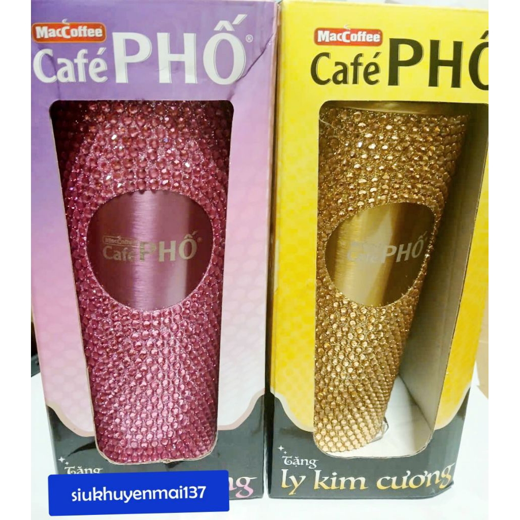 Ly cà phê Phố Gold 2 lớp giữ nhiệt kim cương