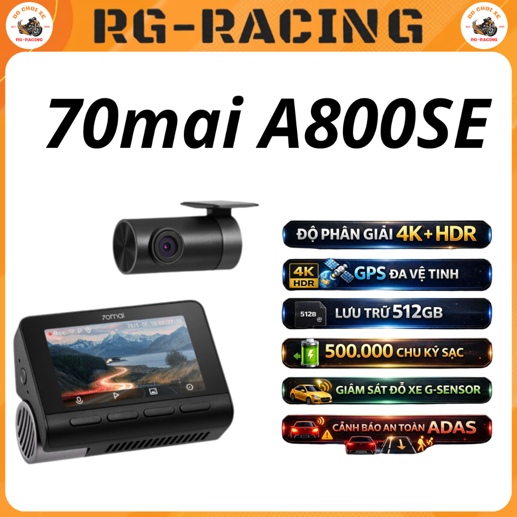 Camera Hành Trình 70mai A800SE 4K UHD GPS ADAS HDR Super Night Vision