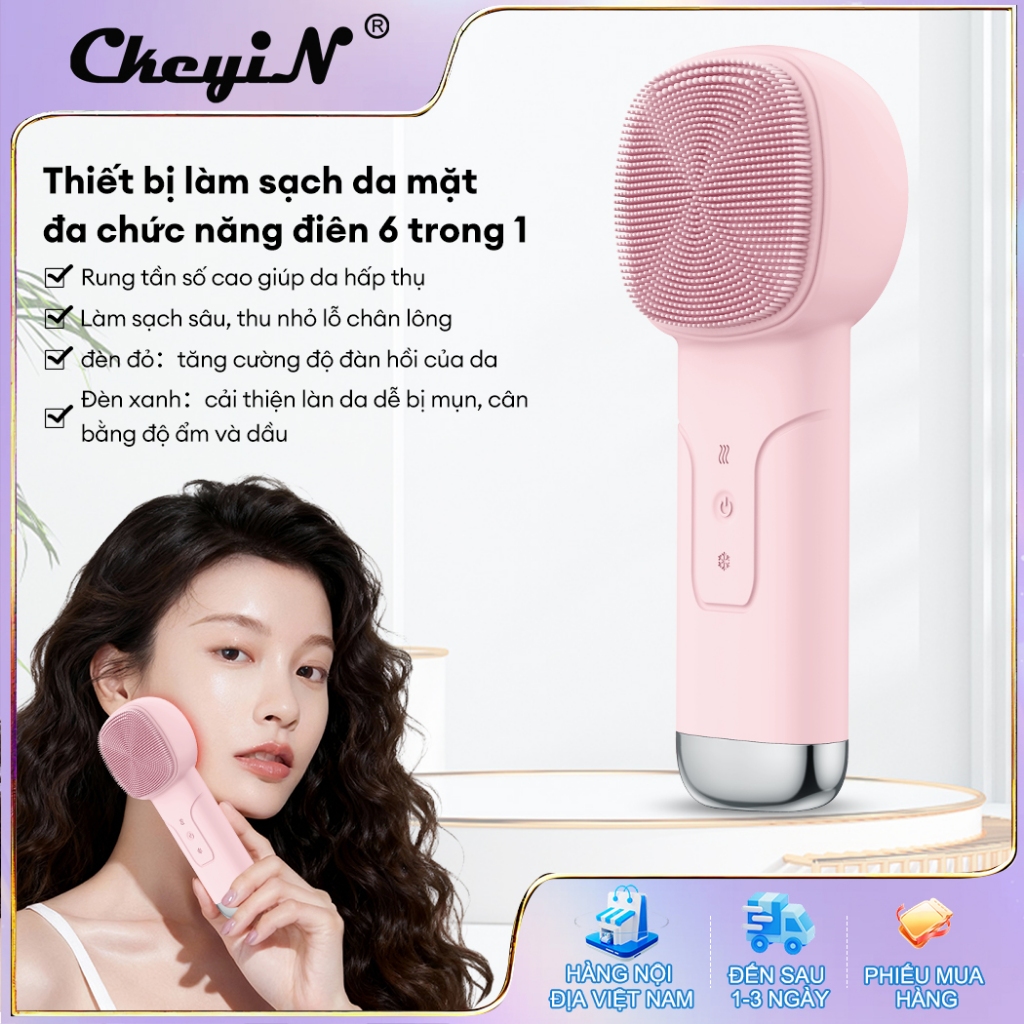 CkeyiN 6 trong 1 Máy Rửa Mặt Massage Tích Hợp Liệu Pháp Ánh Sáng và Nhiệt Multi-task Cleansing & Mas