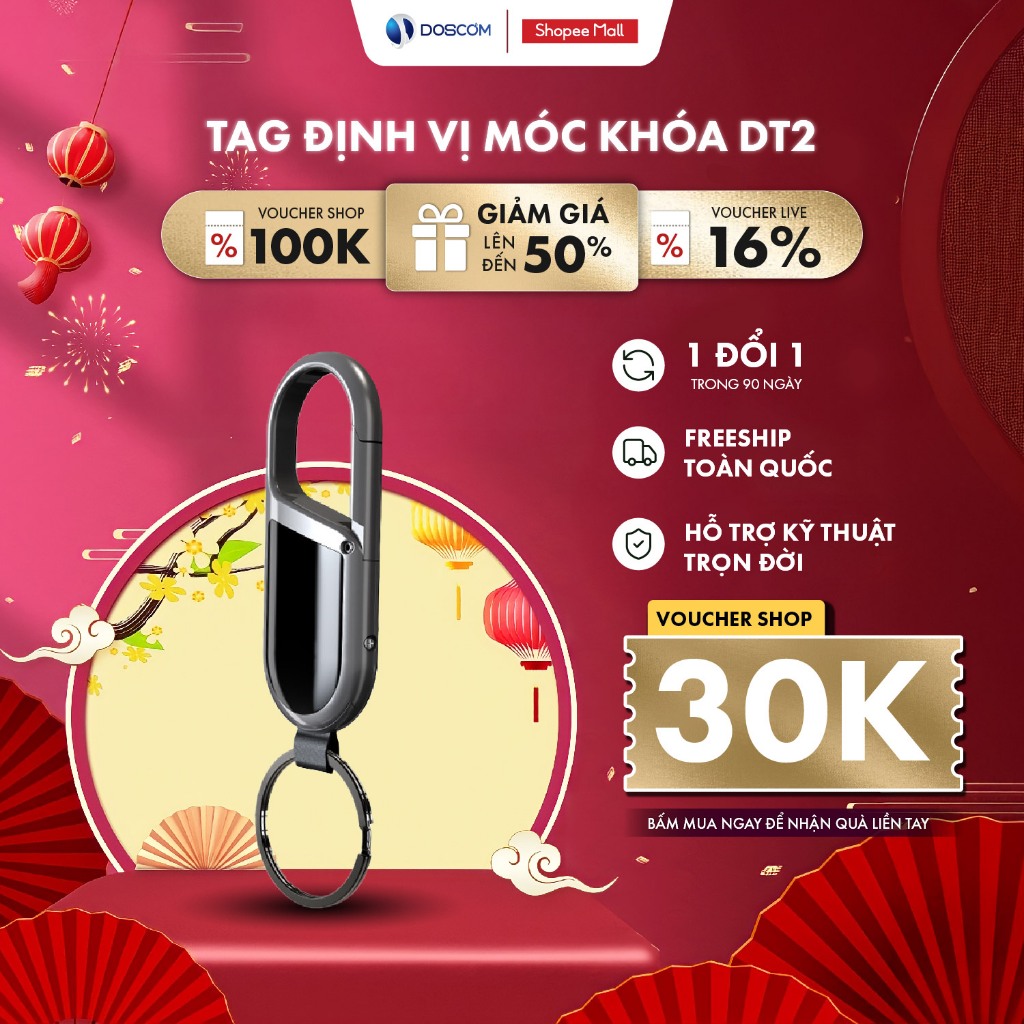 Thiết Bị Định Vị GPS Thông Minh Doscom Tag DT2 Phạm Vi Định Vị Toàn Cầu - Smart Tag iOS Find My App