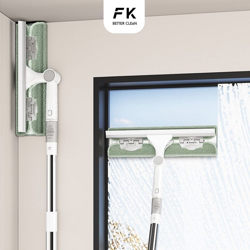 Cây gậy lau kính xoay 360 độ cán dài 2 mặt, dụng cụ lau kính 2 chức năng đa năng kèm gạt kính