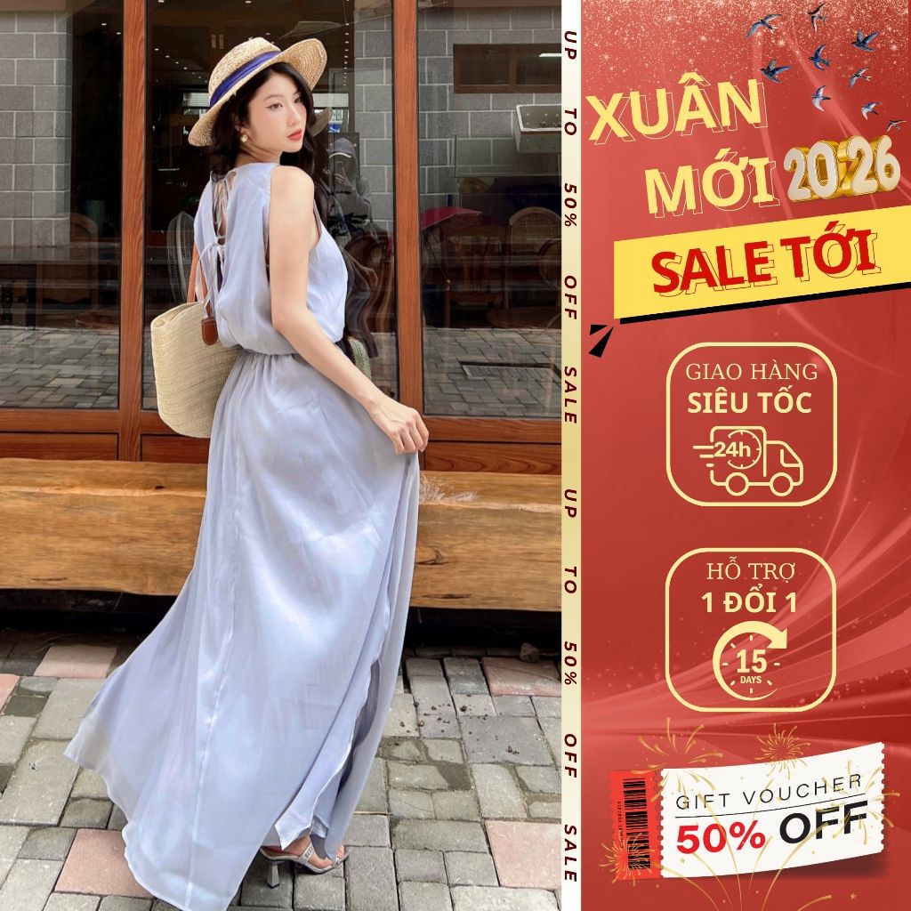 Set áo kiểu chân váy xòe Emili Design set áo yếm phối chân váy xẻ tà [V315]