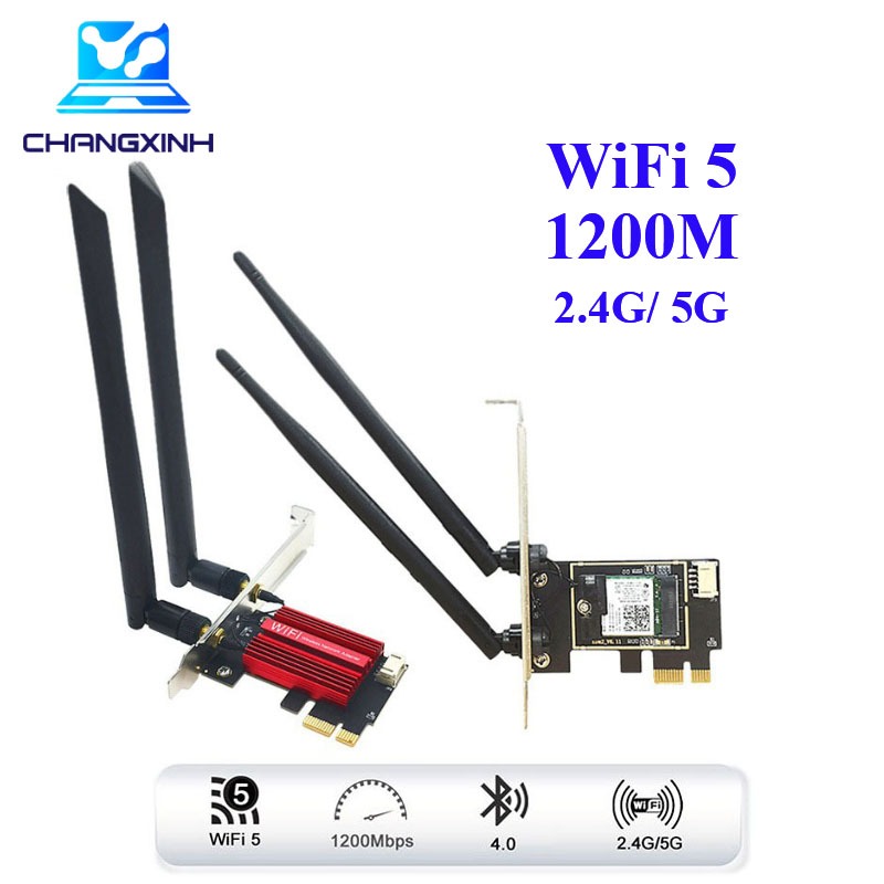 Card wifi PCe chuẩn AC tích hợp bluetooth cho tính tính, chip car intel 7260AC - PK122