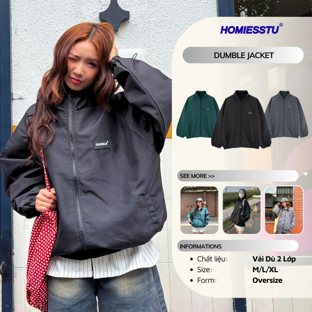 Áo Khoác Dù 2 Lớp Nam Nữ Unisex Tag Nhựa DUMBLE, áo Dumble Jacket size 45kg-80kg - Homies Saigon