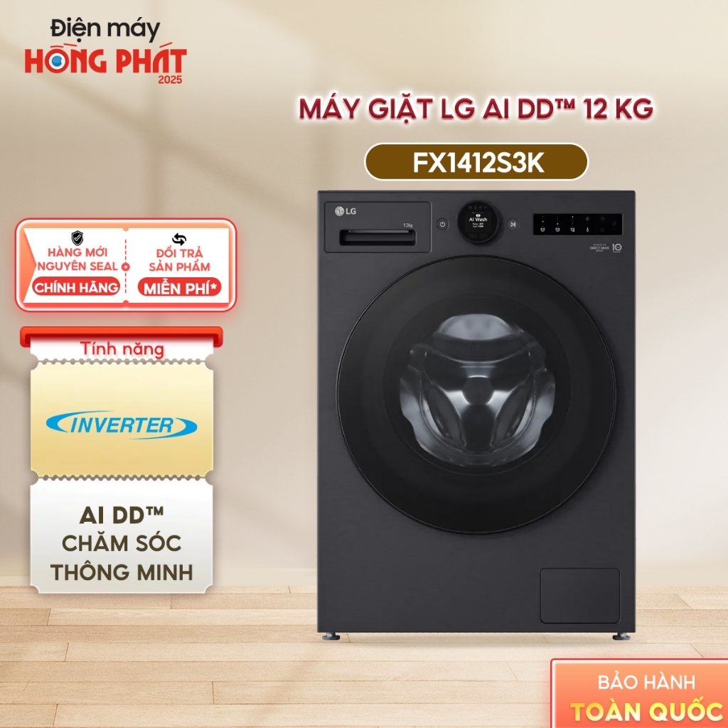 [GIAO TOÀN QUỐC] Máy Giặt Lồng Ngang LG AI DD™ Inverter 12 Kg FX1412S3K Màu Đen