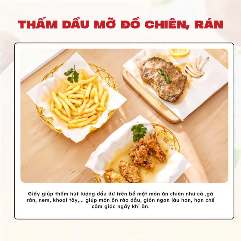 Giấy thấm dầu Krclean 100% bột giấy tự nhiên, an toàn thực phẩm