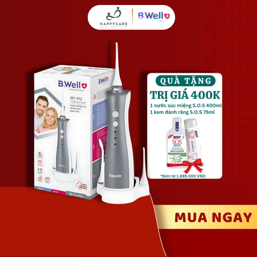 Bwell WI 912 - Tăm nước du lịch BWell 912 Thụy Sỹ - 5 đầu tăm - BH 2 năm 1 đổi 1 máy mới toàn quốc