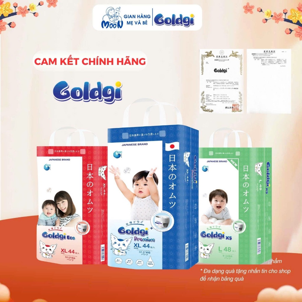 Tã/Bỉm Nhật Goldgi Eco, Goldgi X5, Goldgi + Premium – Siêu Mỏng, Thấm Hút Tốt, Ngừa Hăm, Đủ Size. Mo