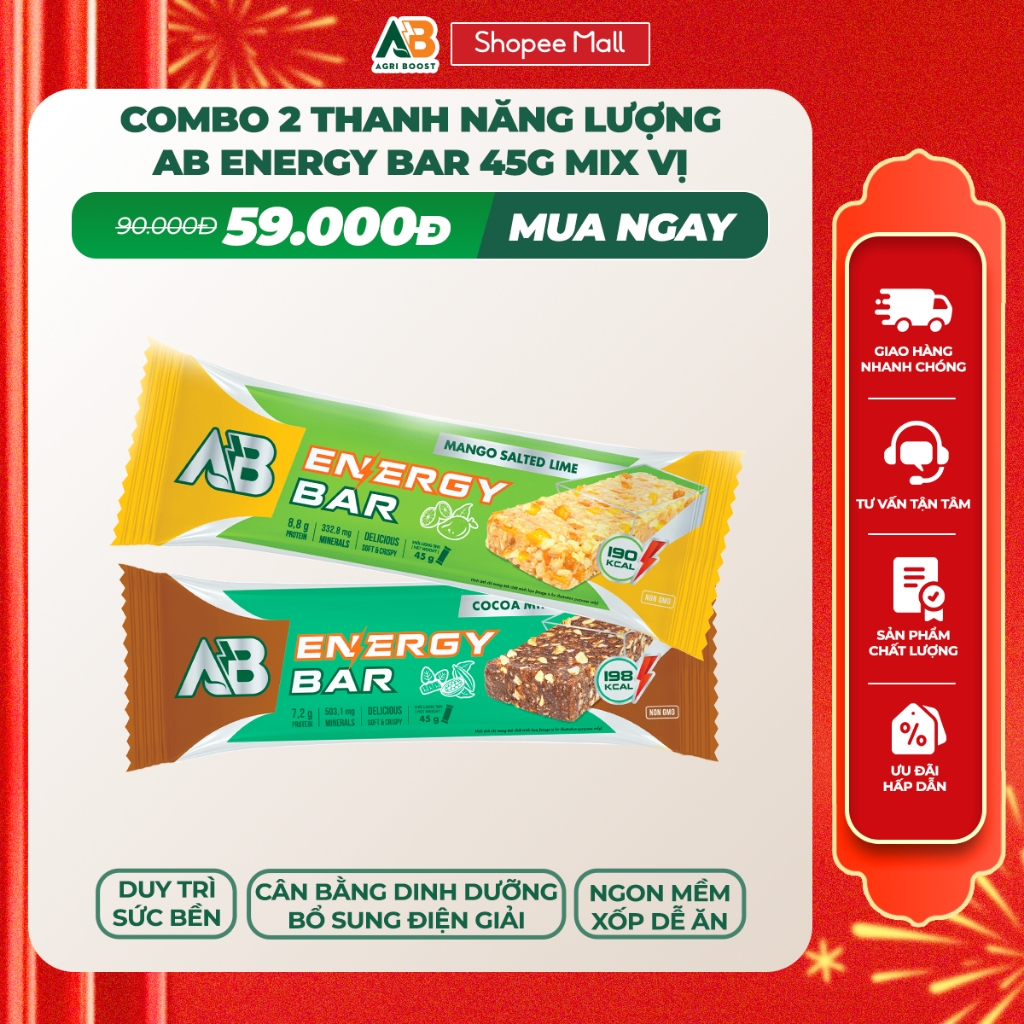 Thanh Dinh Dưỡng Năng Lượng AB AGRI BOOST NUTRITION Energy Bar 45g Cho Người Chơi Thể Thao, Vận Động