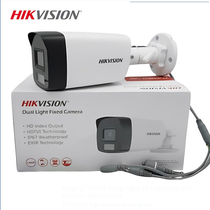 Camera thân Smart Hybrid light 2MP Hikvision DS-2CE16D0T-EXLF hồng ngoại 20m, đèn ánh sáng trắng