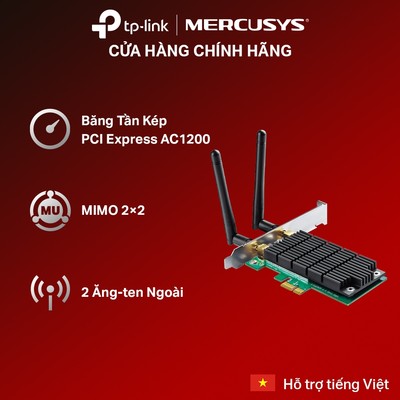 Card Wi-Fi TP-Link Archer T4E PCIe | Chuẩn AC1200, Hỗ Trợ Băng Tần Kép