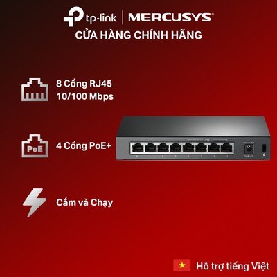 Bộ Chia Mạng TP-Link TL-SF1008P / TL-SF1008LP | Switch 8 Cổng Fast Ethernet, 4 Cổng PoE Tiện Lợi