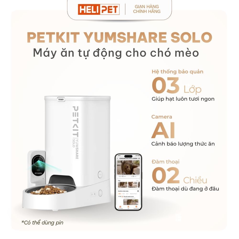 Máy Cho Ăn Tự Động Có Camera, Máy Nhả Hạt Cho Chó Mèo PETKIT Yumshare SOLO - Máy cho ăn thông minh P