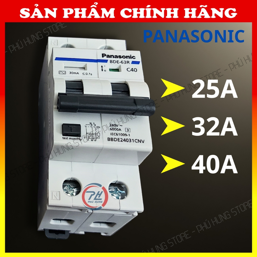 Át chống giật RCBO Panasonic 25A 32A 40A chính hãng – Aptomat chống rò điện an toàn 2 cực