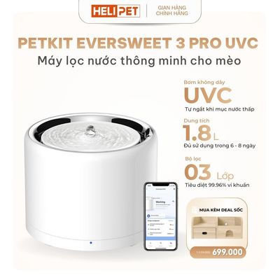 [NEW 2026] Máy lọc nước cho chó, mèo PETKIT Eversweet 7 (3 Pro UVC) bơm không dây thế hệ 4.0 tia UVC INOX304 - HeLiPet