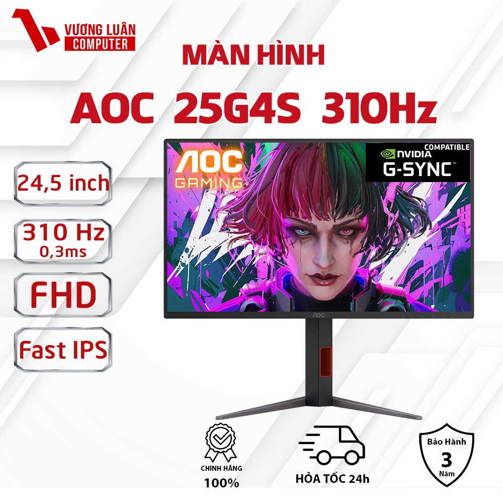 Màn hình Gaming  AOC 25G4S 310Hz/ 0.3ms/ Fast IPS/ 24,5inch Tương thích G-Sync Chính Hãng