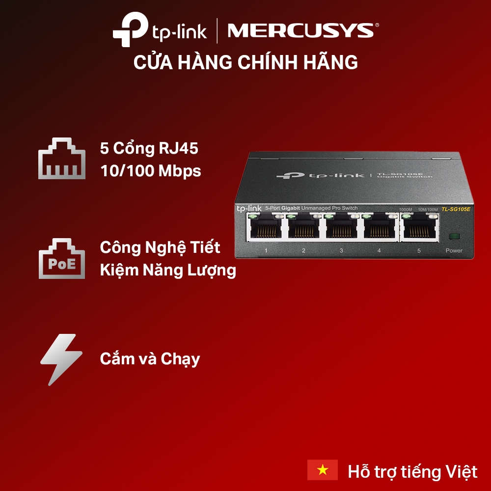 Switch Mạng Thông Minh TP-Link TL-SG105E | 5 Cổng Gigabit Hiệu Suất Cao, Cài Đặt Dễ Dàng