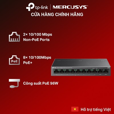 Switch Mạng TP-Link LS110P | 10 Cổng, 8 PoE+ Công Suất Cao, Extend Mode 250m