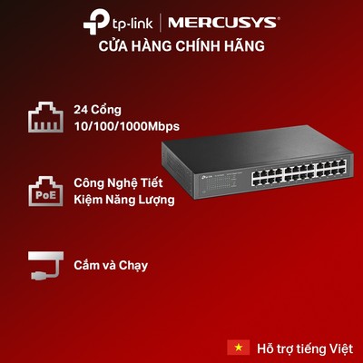 Bộ Chia Mạng TP-Link TL-SG1024D | 24 Cổng Gigabit 10/100/1000Mbps, Kết Nối Nhanh & Ổn Định