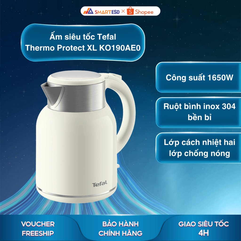 Ấm siêu tốc Tefal Thermo Protect XL KO190AE0 1.9L - Tự động ngắt - Bảo hành chính hãng 24 tháng