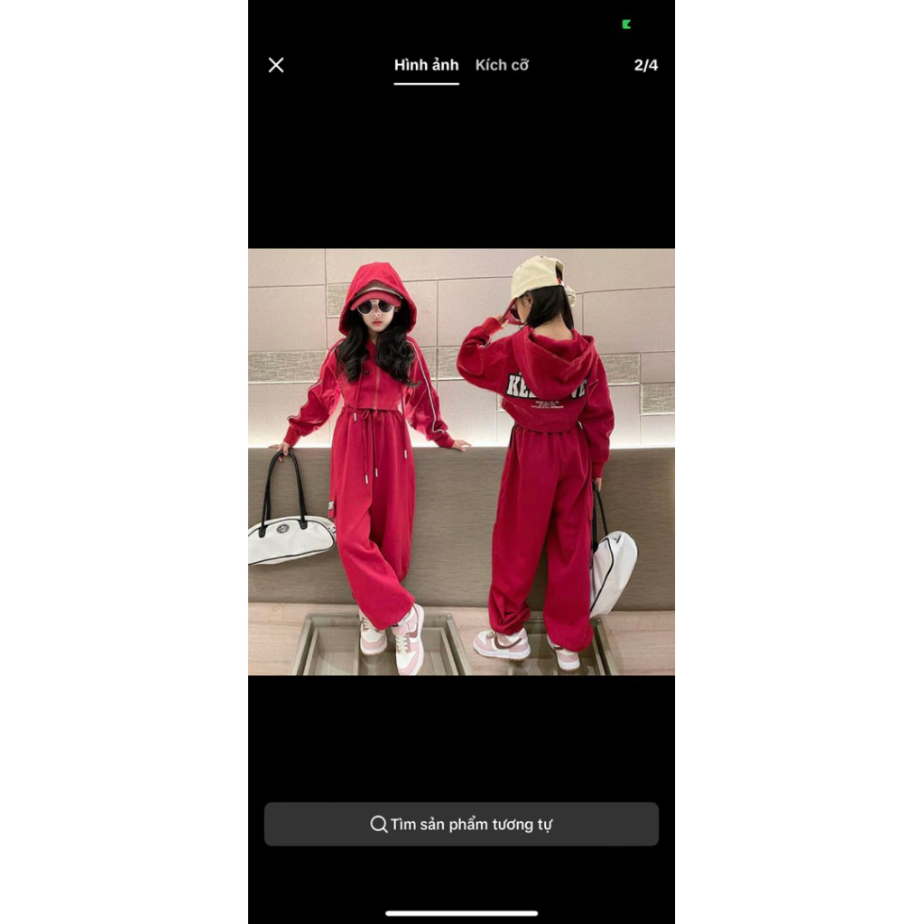 [Ponyni baby’s] J77 Set bộ nhung tăm đỏ cho bé gái áo crotop (9-24kg)