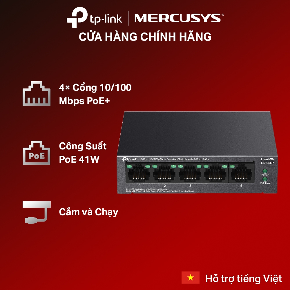 Switch Để Bàn TP-Link LS105LP PoE+ | Chia Nguồn Camera IP, AP, Không Quạt