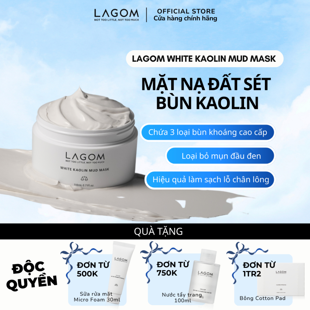 Mặt nạ đất sét LAGOM White Kaolin Mud Mask 110ml, Giúp loại bỏ bã nhờn và làm sạch lỗ chân lông