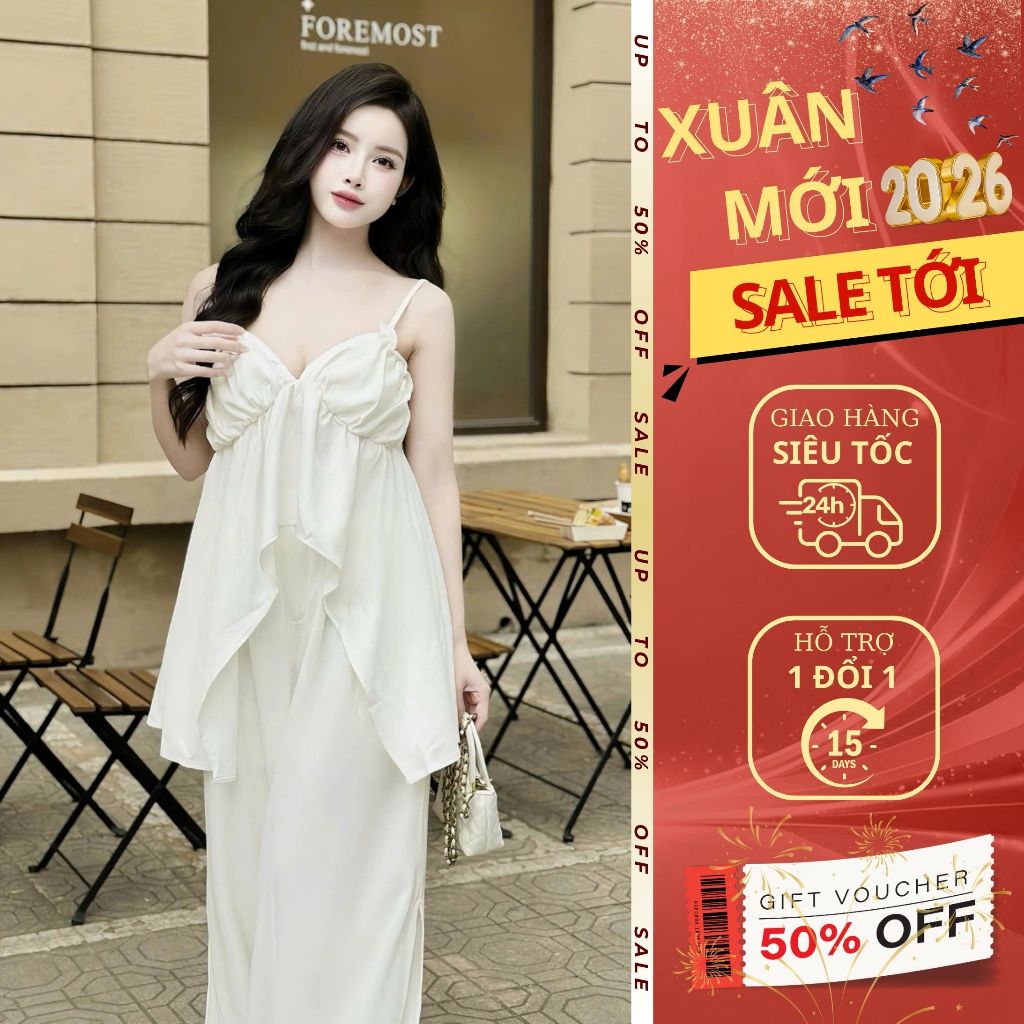 Set áo 2 dây quần ống rộng Emili Design set đồ đi biển sang chảnh [B33]