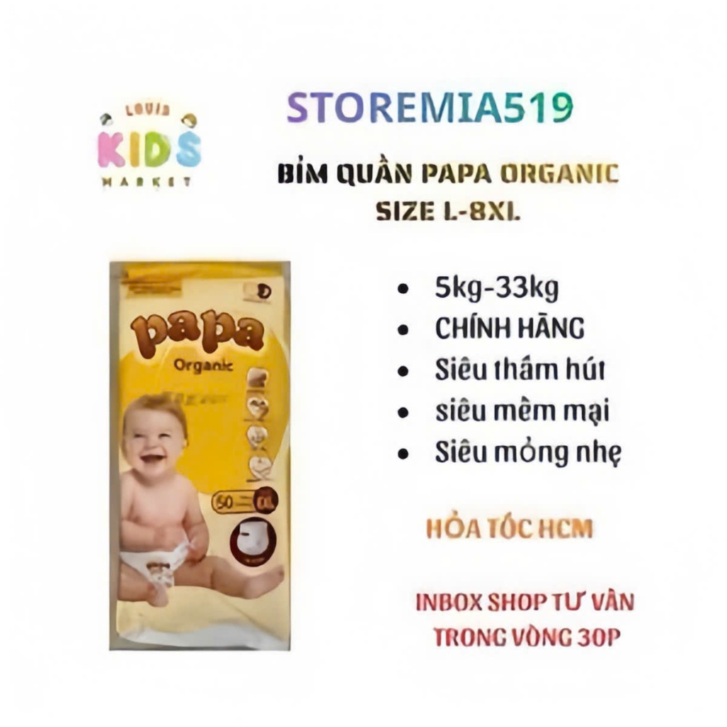 [HOA TOC- HCM] Tã Bỉm Quần Papa Organic công nghệ Nhật Bản Đủ size từ L đến 6XL