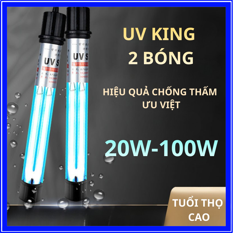 Đèn UV 2 Bóng Diệt Tảo, Đèn UV King Khử Khuẩn Có Hại Dành Cho Hồ Cá Lớn Công Suất 20W-100W