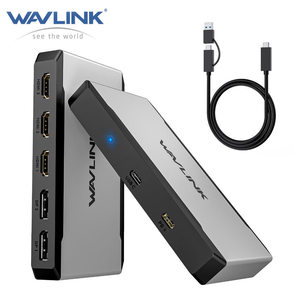 WAVLINK Displaylink Ổ cắm mở rộng 3 màn hình 4K@60Hz Adapter USB-C/A sang HDMI/DP PD 100W cho laptop