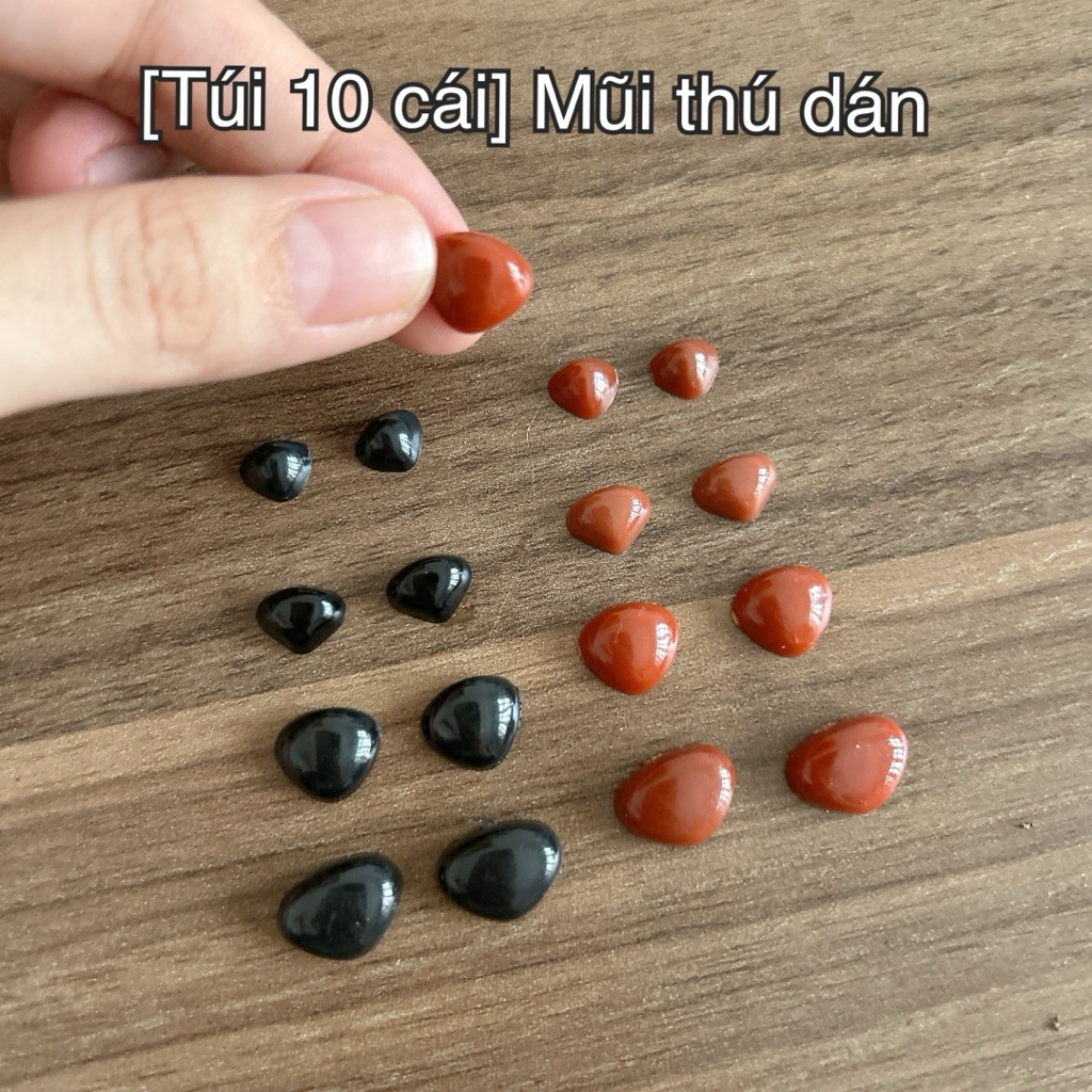 [Túi 10 cái] Mũi Thú Dán, mũi nhựa handmade không kèm chốt, dùng làm thú bông Amigurumi