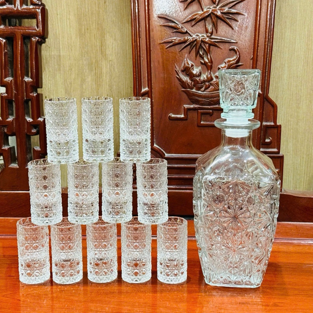 Combo Bình + 12ly thuỷ tinh kim cương cao cấp