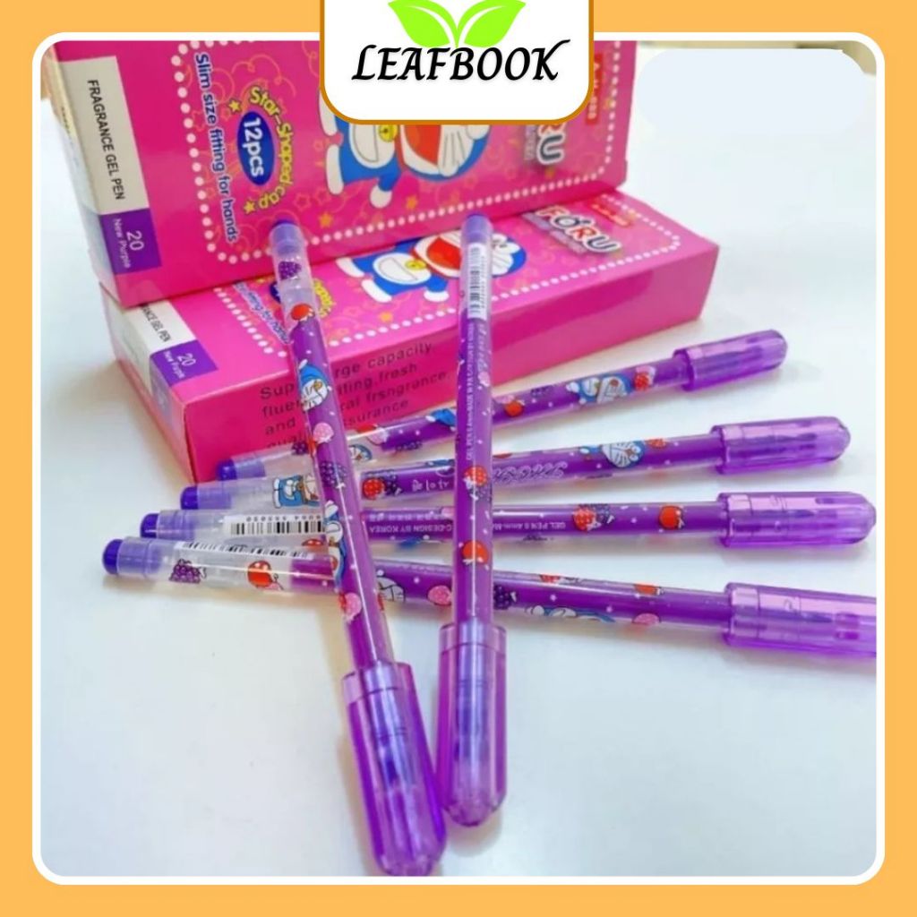 LEAFBOOK HỘP 12 Cây Bút Viết Gel Nước Mực Nho Thơm Ngòi 0.38mm Thoru/ Tforu Doreamon AH888 / VS999 M