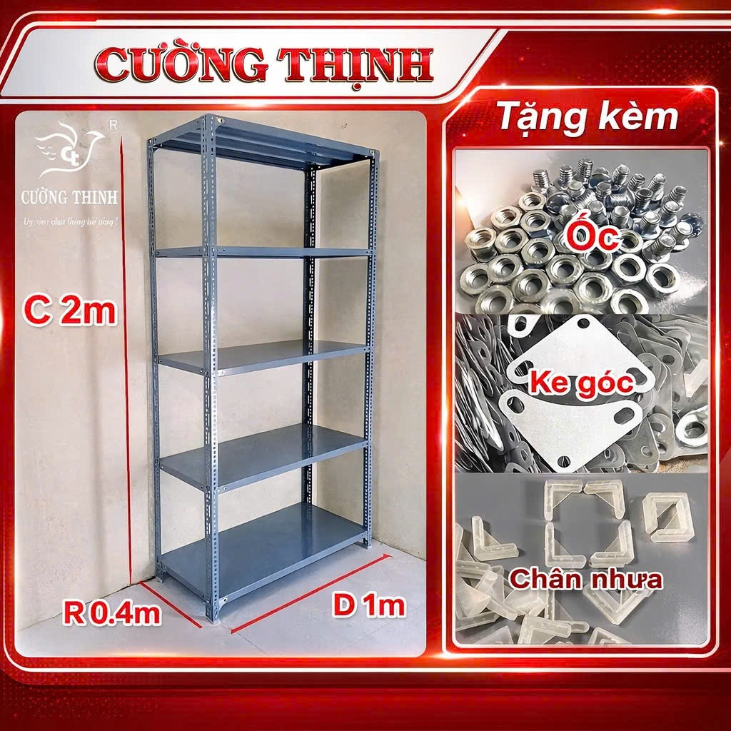 HÀNG DẦY Kệ Sắt V Lỗ 2-3-4-5 Tầng, Kệ V Lỗ Lắp Ghép Mâm Dày, Cao 0.8m 1m 1m2 1m5 2m - Kệ sắt Cường T