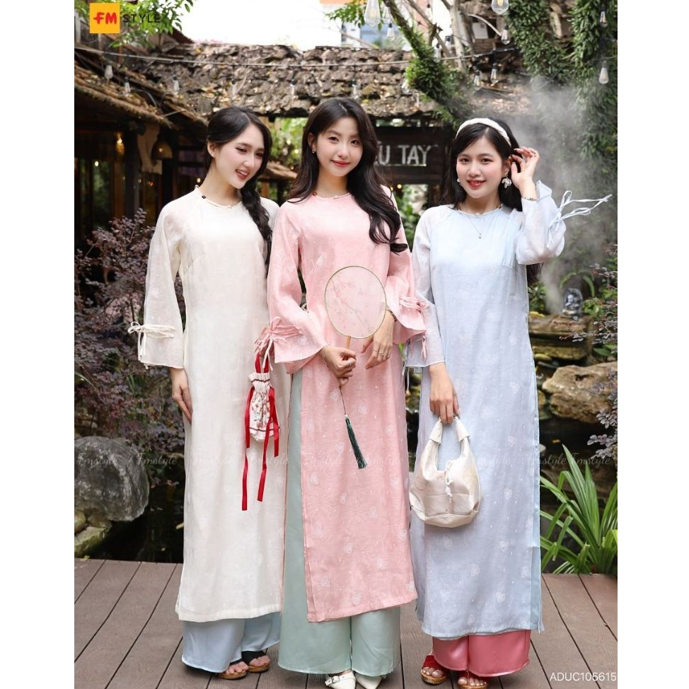 Áo Dài Cách Tân Nữ FMSTYLE SHOP Họa Tiết Cổ Phối Nút Màu Hồng Xanh Kem Nhẹ Nhàng 25120106