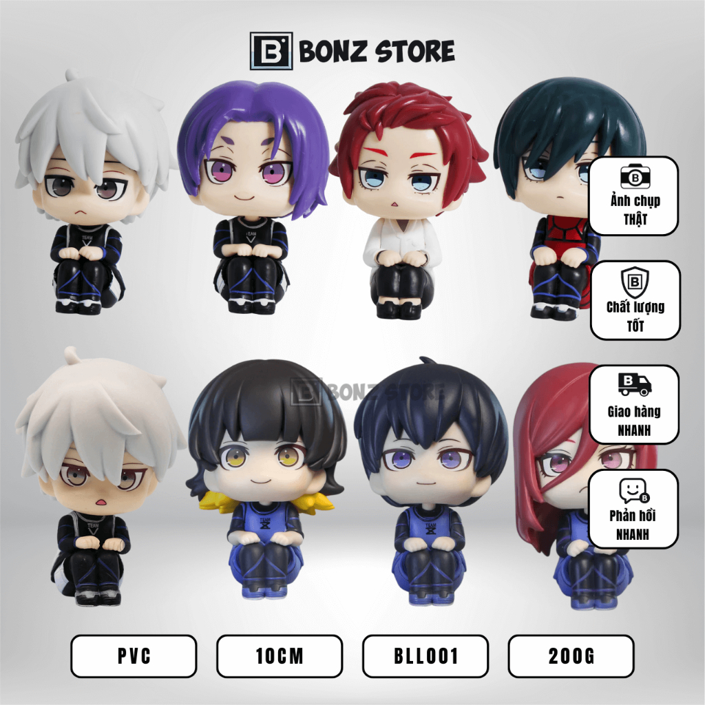 Mô Hình Blue Lock – Mô hình chibi ngồi Nagi, Chigiri, Isagi, Bachira.10cm – Figure PVC BLL001
