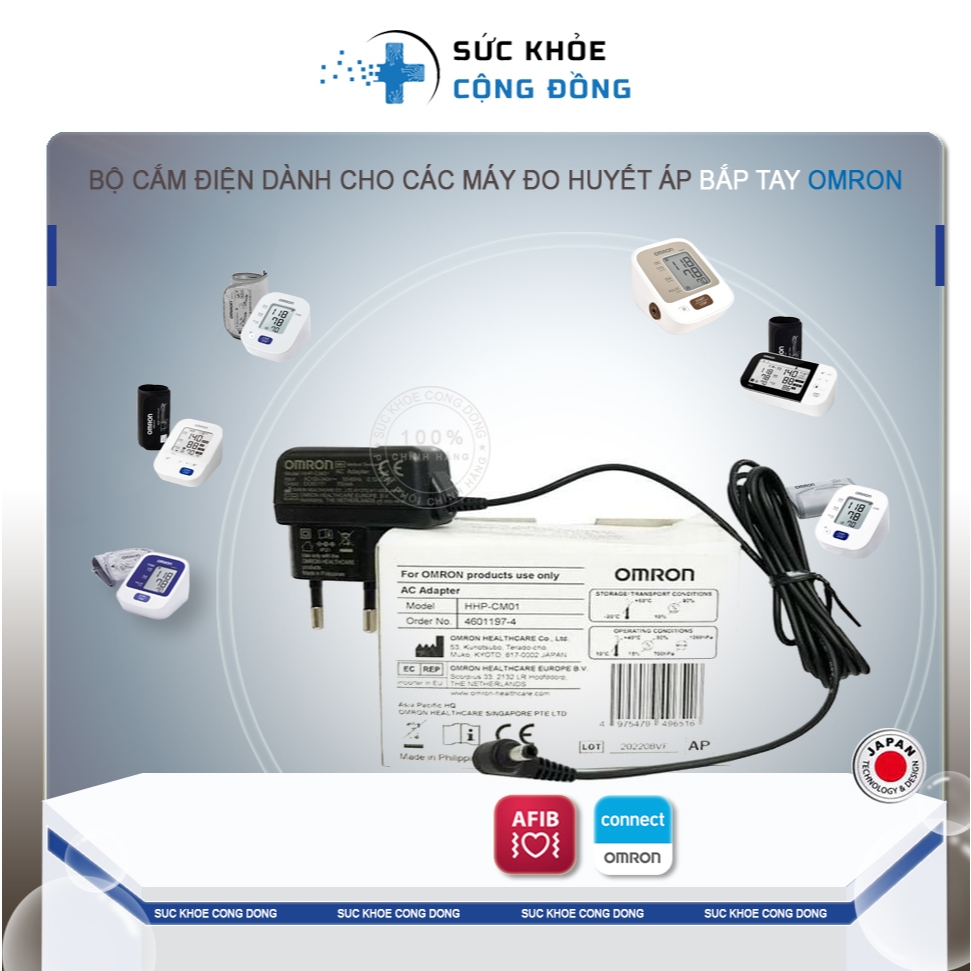 Bộ dây sạc Adapter Omron, đổi ngồn điện cho máy đo huyết áp Omron