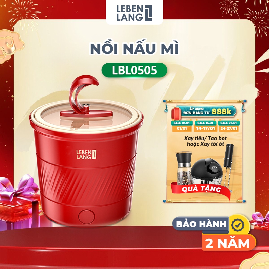 Nồi Nẩu Nấu Mì Đa Năng Mini Lebenlang LBL0505 - 600W, Dung Tích 1100ml, Bảo Hành 2 Năm, Chính Hãng