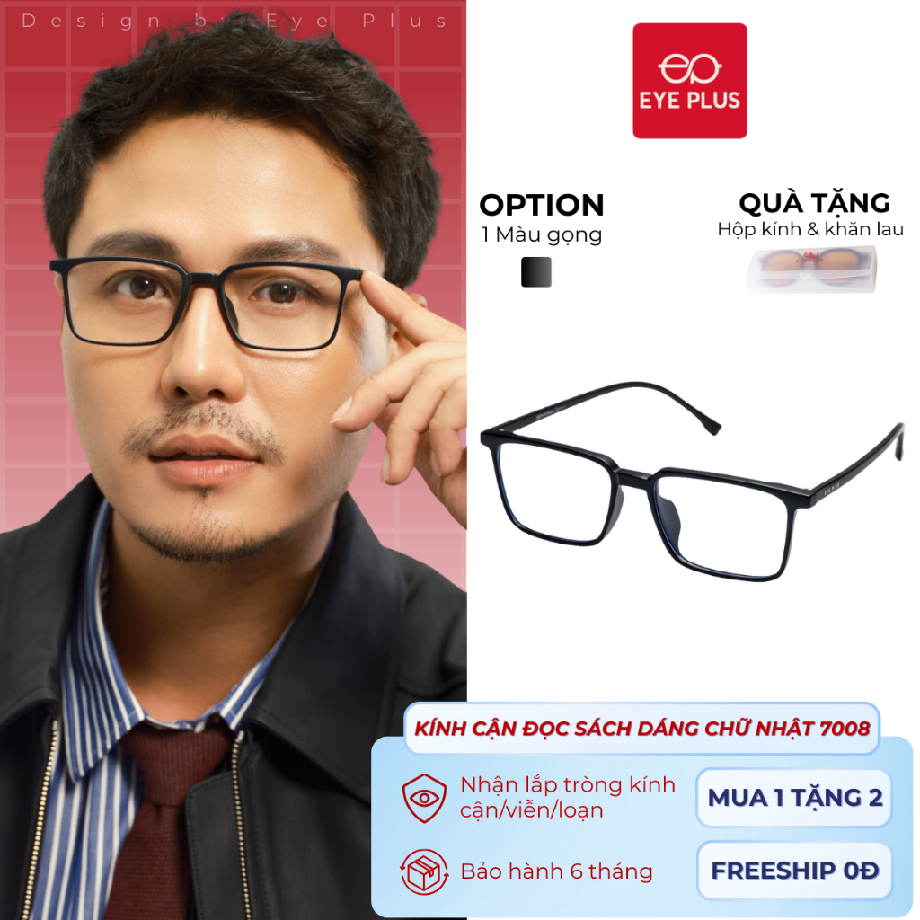 Gọng Kính Cận Nam Nữ Chống Ánh Sáng Xanh Dáng Chữ Nhật 7008 Eye Plus Gọng Nhựa TR90 Mềm Dẻo,Nhẹ