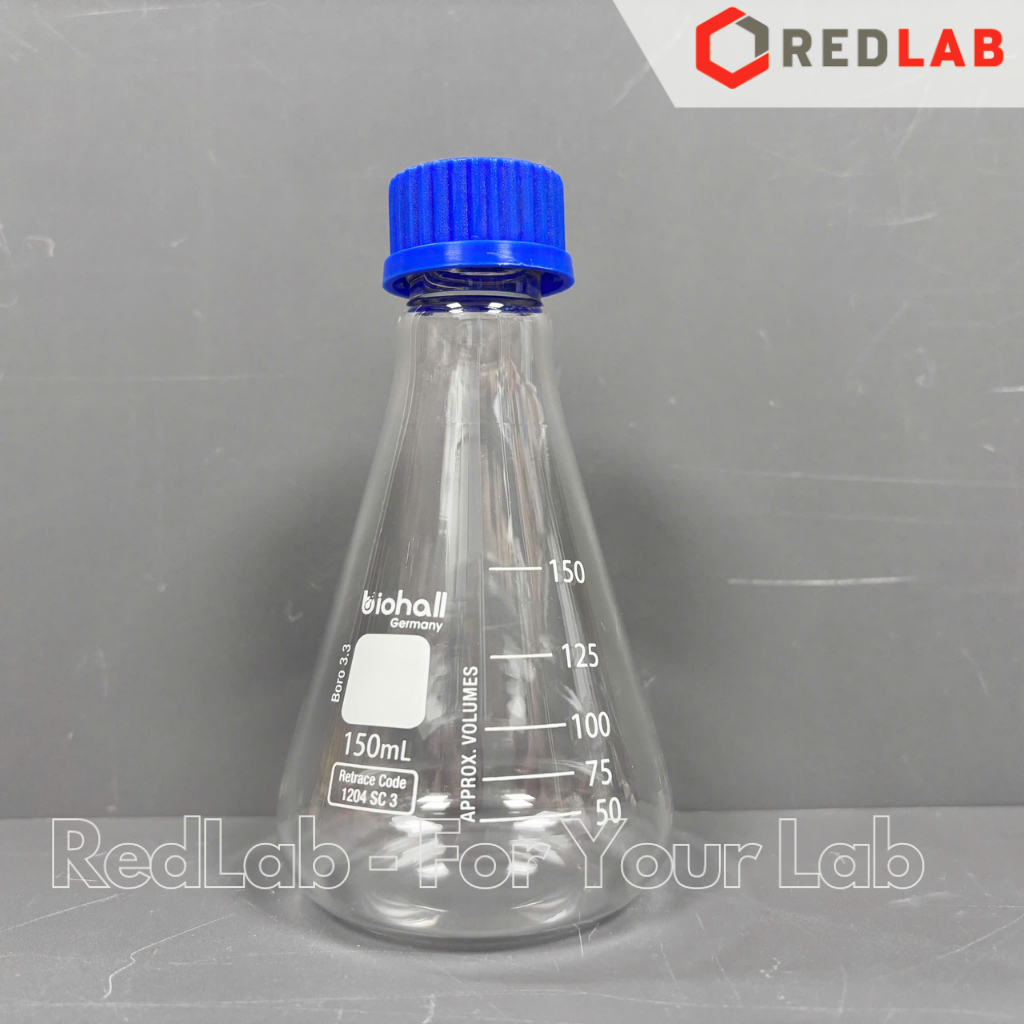 Bình tam giác nặp vặn xanh BIOHALL 50 100 150 250 500 1000 ML - GL25 GL45, chia vạch trắng, có VAT