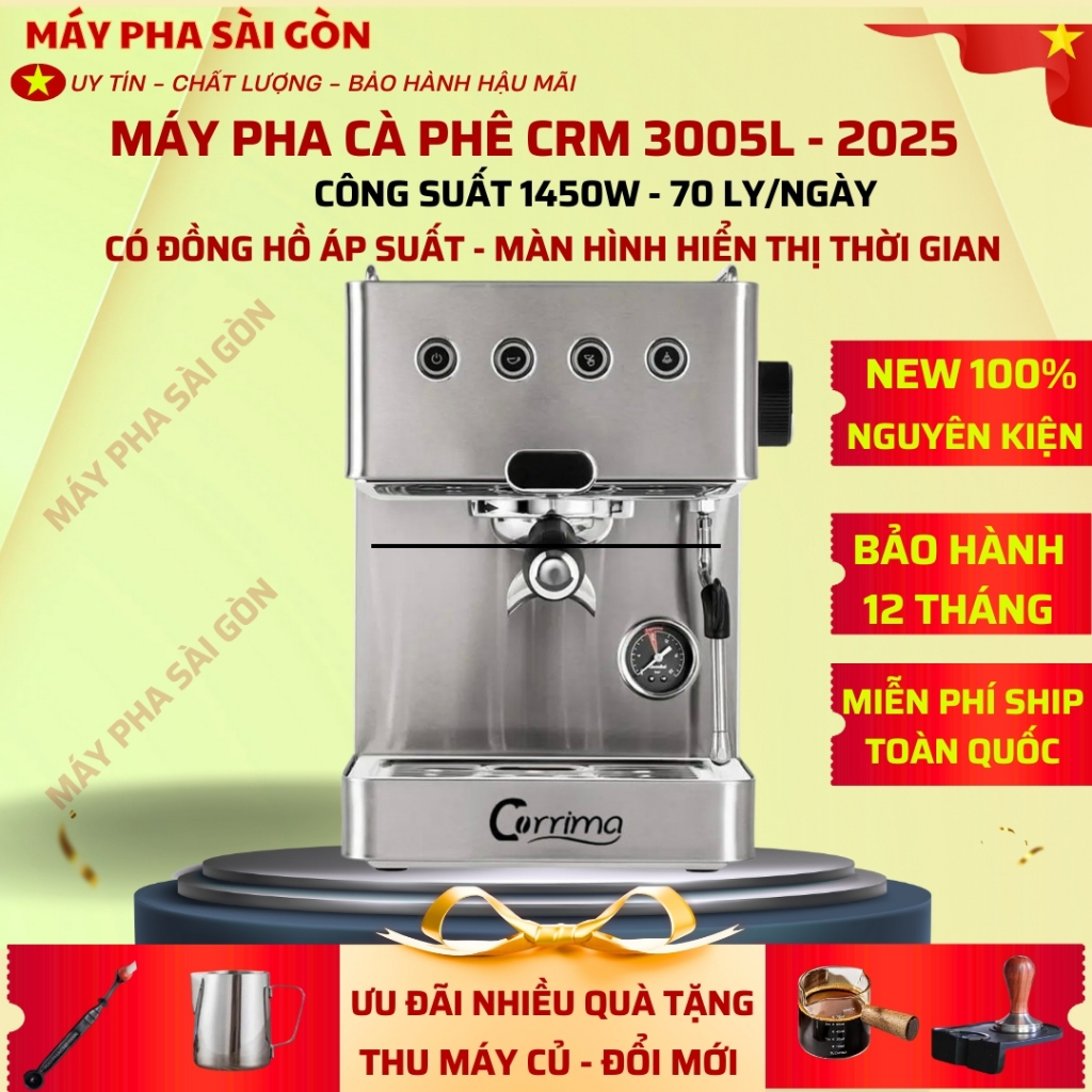 [ HCM ] Hỏa Tốc Máy Pha Cafe 3005L Nâng cấp đồng hồ áp suất, đồng hồ đếm thời gian