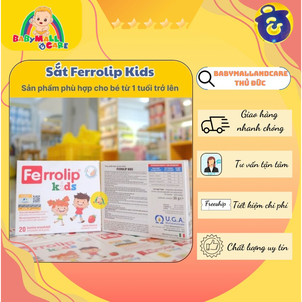 Thực phẩm bổ sung Sắt Ferrolip Kids dạng gói bột x 20 gói