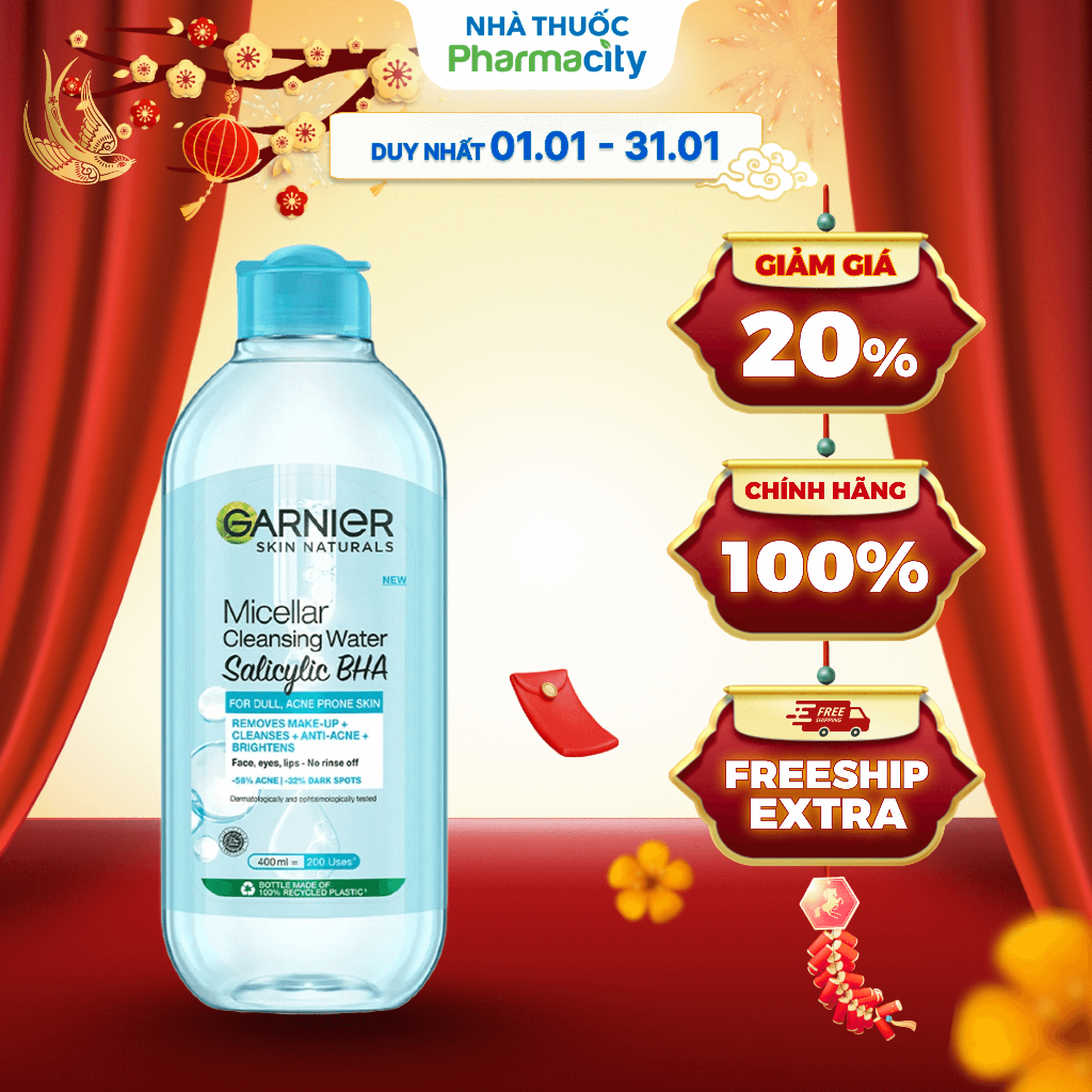 Nước Tẩy Trang GARNIER Skin Naturals Micellar Cleansing Water Cho Da Dầu Mụn (Chai 400ml)