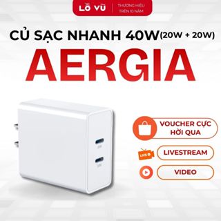 Củ sạc nhanh 40W Aergia - PD2101, 2 Cổng sạc PD type C, Chân cắm dẹt - Phụ kiện điện thoại, levu01, lỗ vũ, vuabanlo