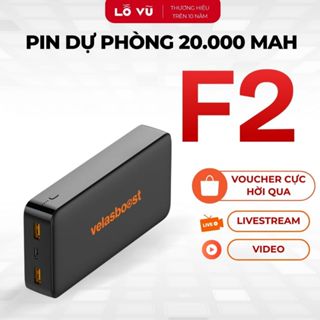 Pin sạc dự phòng 20.000mAh velasboost F2, Sạc nhanh PD 18W, Đèn báo pin - Hàng chính hãng, Lỗ Vũ 1, velasboost