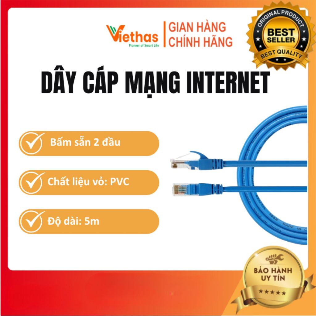 Dây Cáp Mạng Internet Bấm Sẵn 2 Đầu Dài 5M
