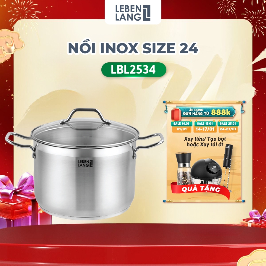 Nồi inox Lebenlang LBL2533, LBL2534, Inox 304 cao cấp, Sử dụng trên mọi loại bếp