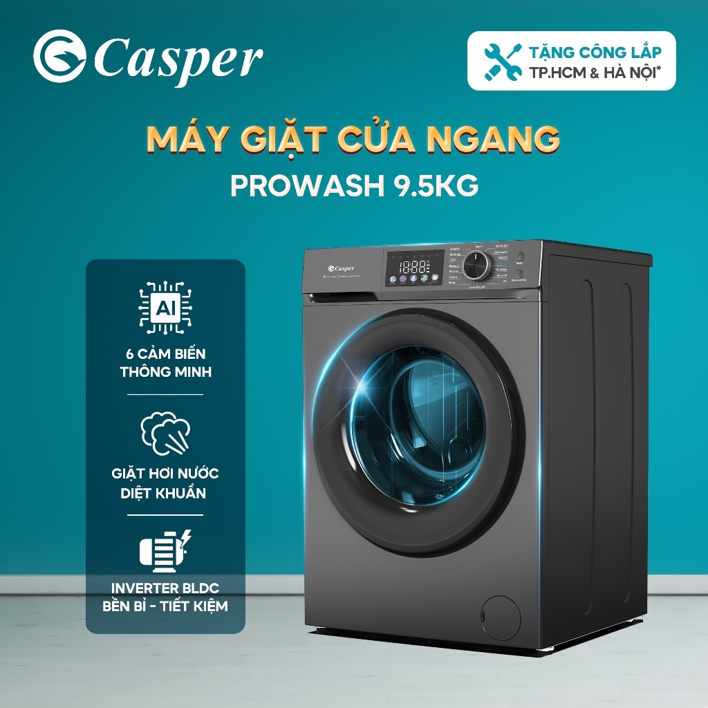 [Hannah Olala x Casper][Shopee - Lắp đặt 0Đ HN HCM] Máy giặt cửa ngang Casper 9.5KG WF-D95VGR1 - Bảo