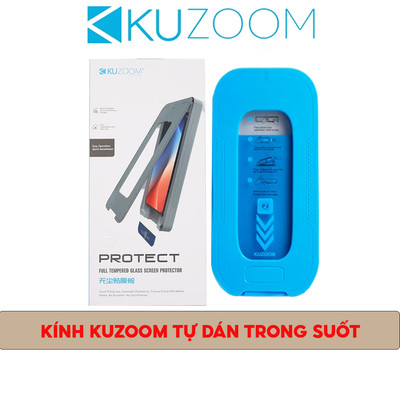 Kính Cường Lực Trong Suốt Chính Hãng KUZOOM Có Khung Tự Dán, Màng Bảo Vệ Loa Dành Cho IP 13-14-15-16